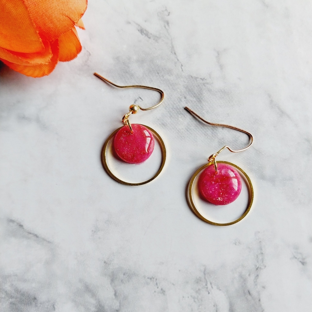 OpalGlaze Quartz Clay Golden fuchsia Hand crafted Earrings.